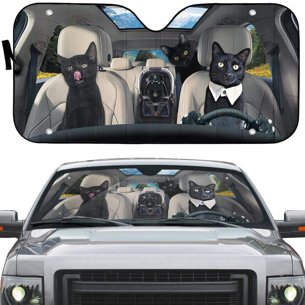 gearhumans 3D Black Cat Family Custom Car Auto Sunshade GL06072 Auto Sunshade