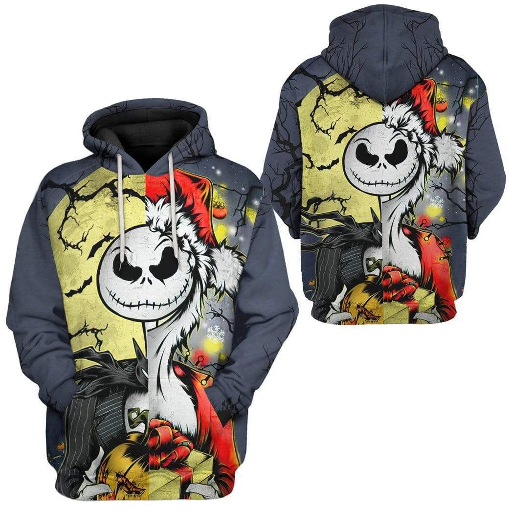 Gearhuman 3D Jack Skellington Halloween And Grinch Christmas Custom Hoodie Apparel GV20083 3D Custom Fleece Hoodies