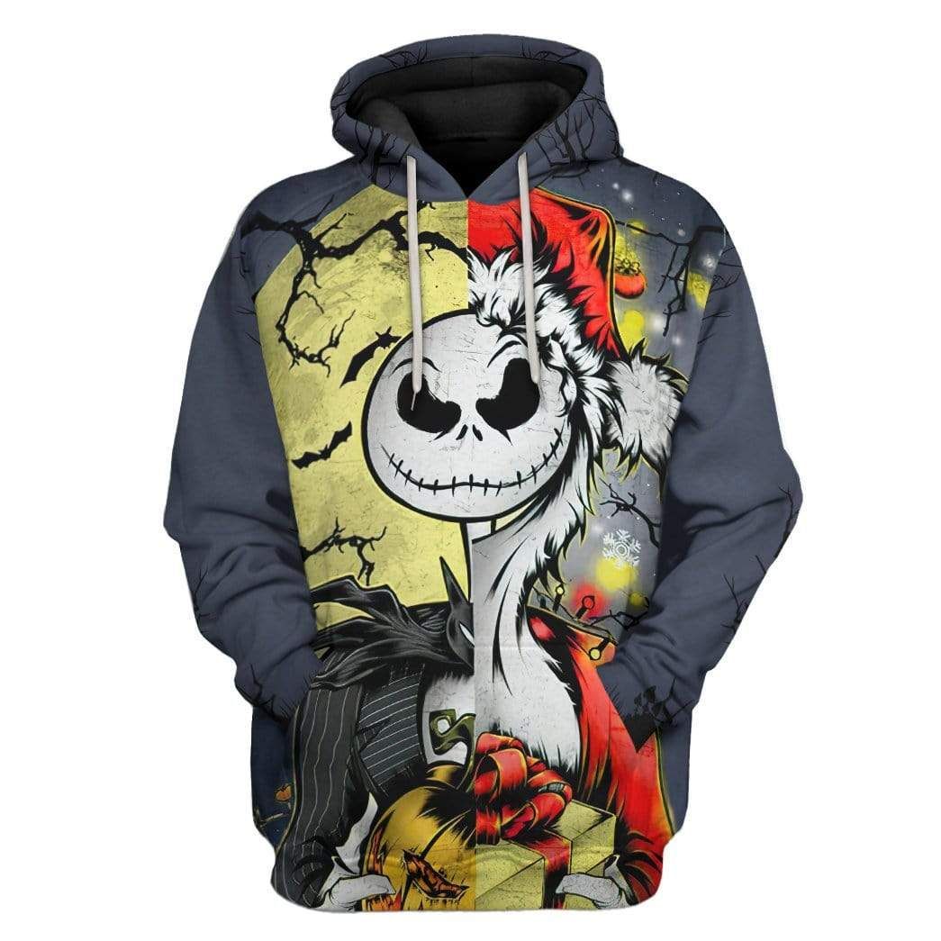 Gearhuman 3D Jack Skellington Halloween And Grinch Christmas Custom Hoodie Apparel GV20083 3D Custom Fleece Hoodies Hoodie S