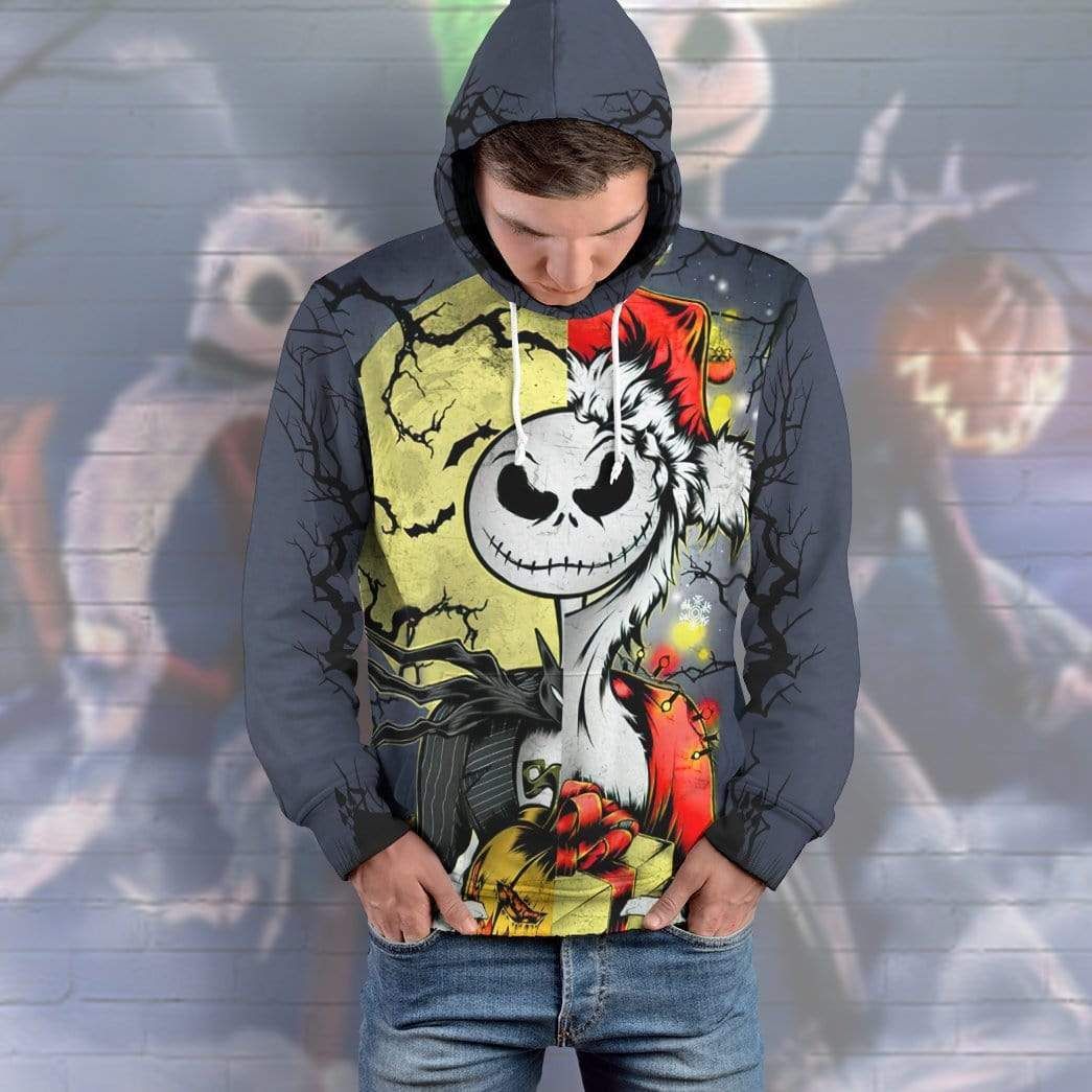 Gearhuman 3D Jack Skellington Halloween And Grinch Christmas Custom Hoodie Apparel GV20083 3D Custom Fleece Hoodies