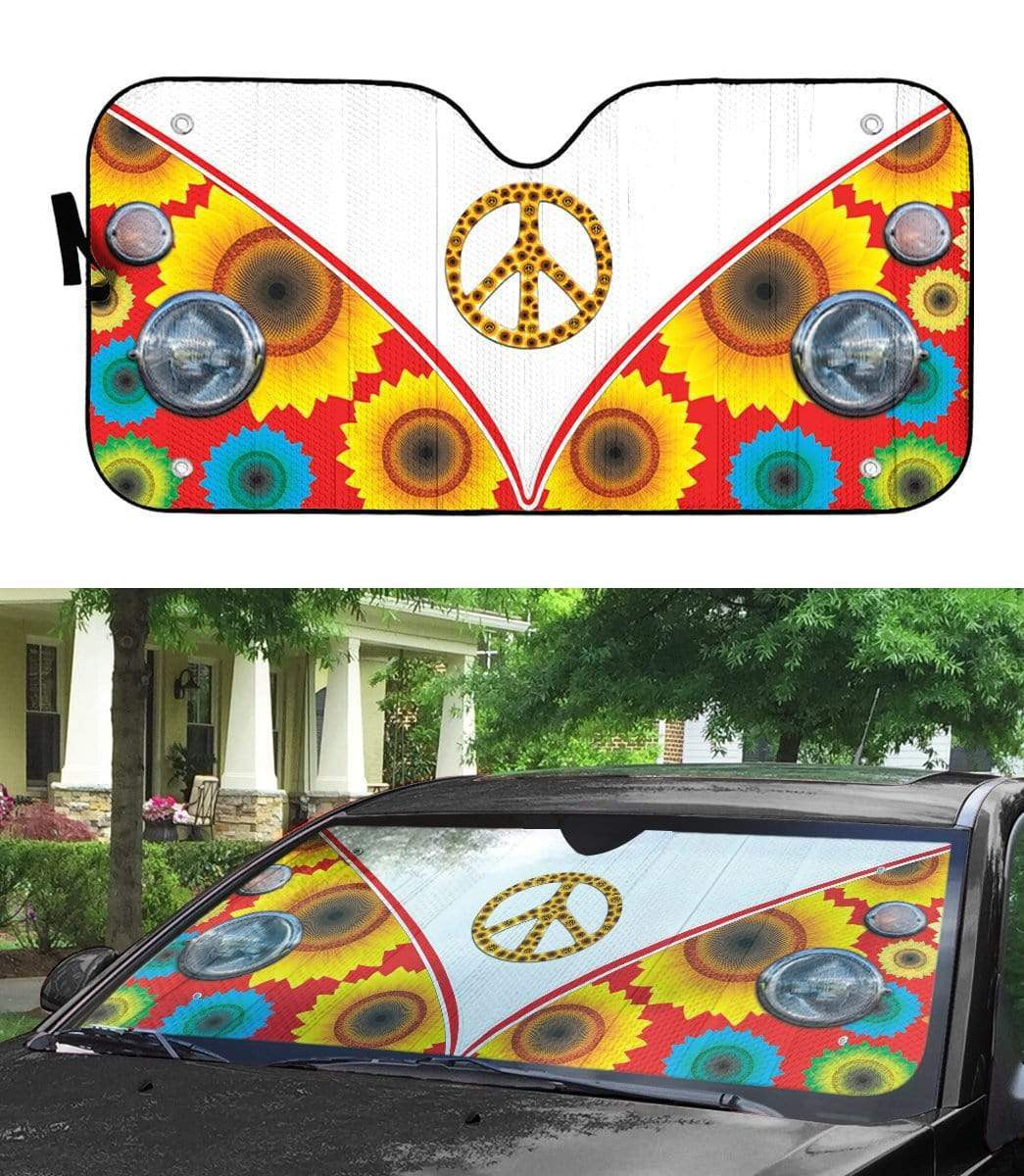 Custom Car Auto Sunshade Volkswagen Hippie Peace Sunflower HP-DT2612192 Auto Sunshade