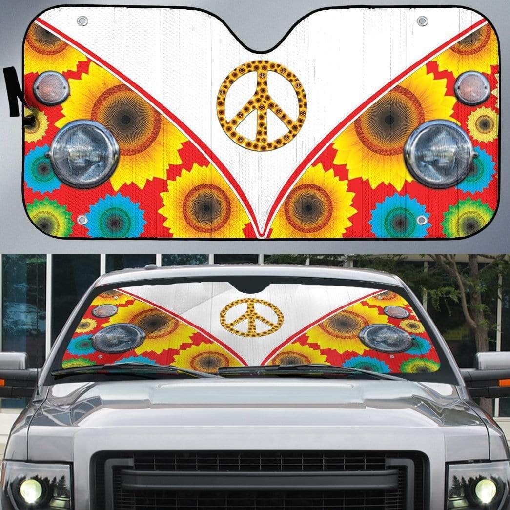 Custom Car Auto Sunshade Volkswagen Hippie Peace Sunflower HP-DT2612192 Auto Sunshade