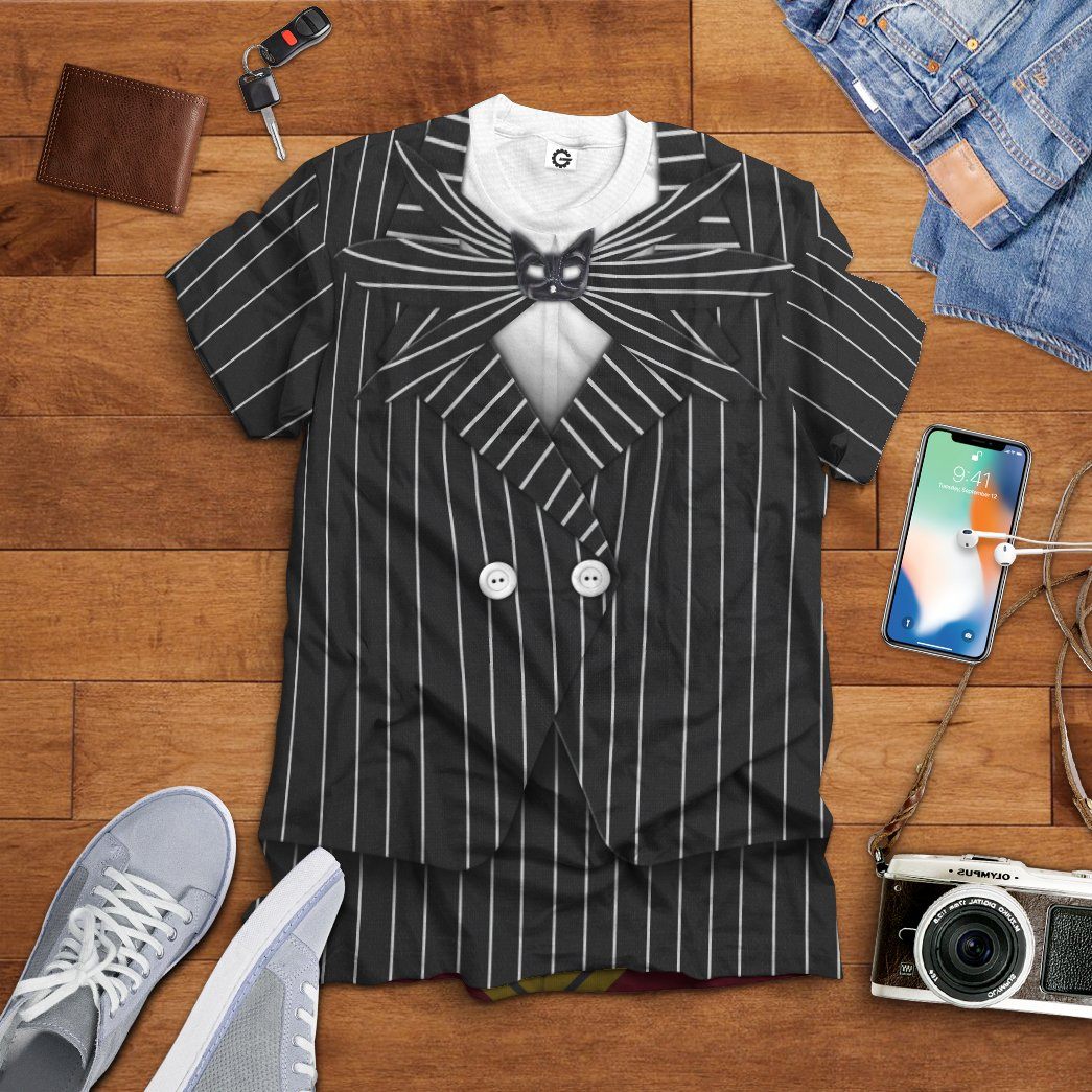 Gearhumans 3D Jack Skellington Halloween Cosplay Custom Tshirt Apparel