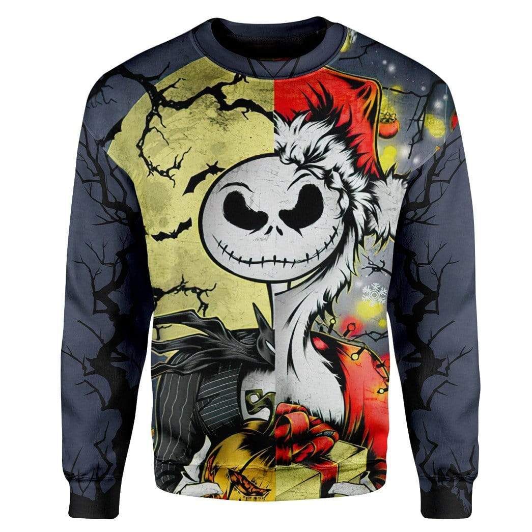 Gearhuman 3D Jack Skellington Halloween And Grinch Christmas Custom Sweatshirt Apparel GV20083 Sweatshirt Sweatshirt S