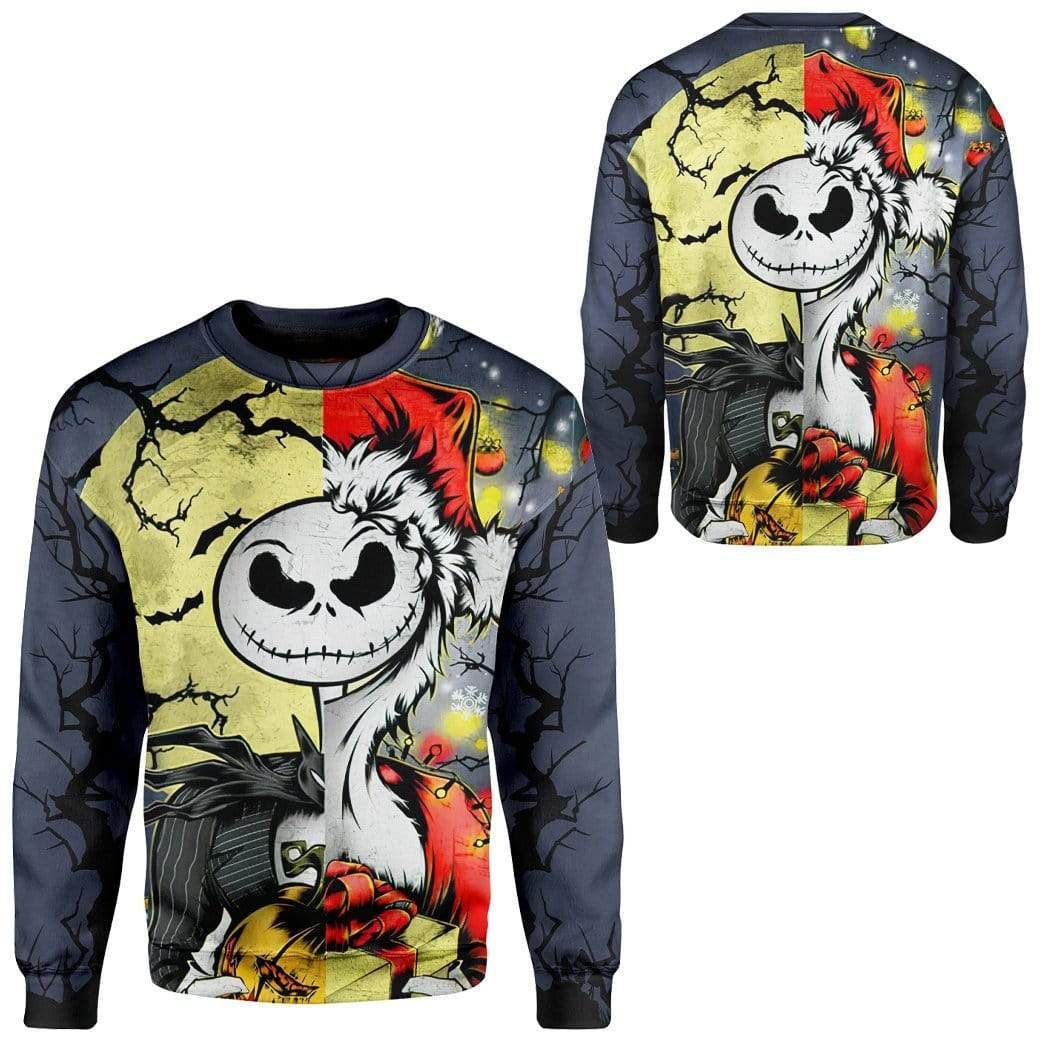 Gearhuman 3D Jack Skellington Halloween And Grinch Christmas Custom Sweatshirt Apparel GV20083 Sweatshirt