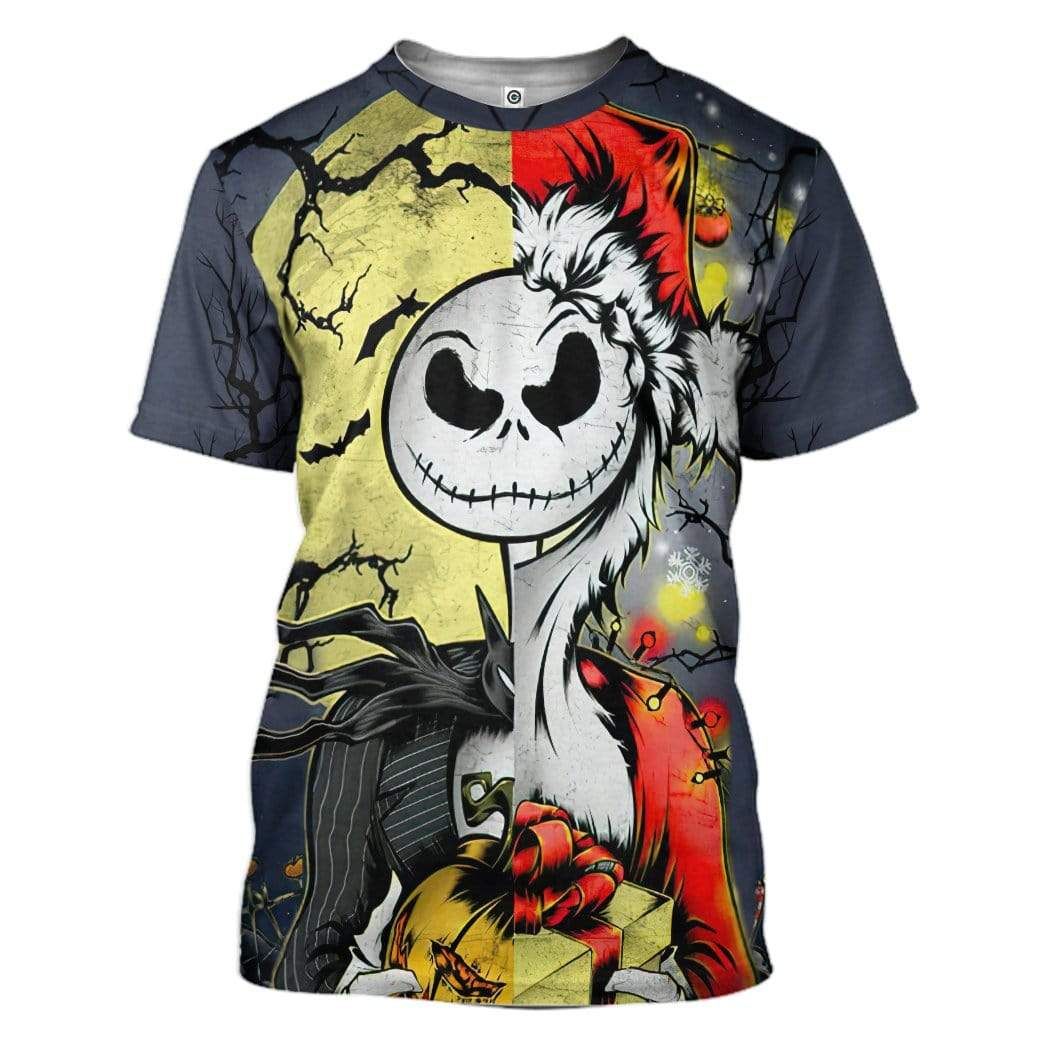 Gearhuman 3D Jack Skellington Halloween And Grinch Christmas Custom Tshirt Apparel GV20083 3D T-shirt T-Shirt S