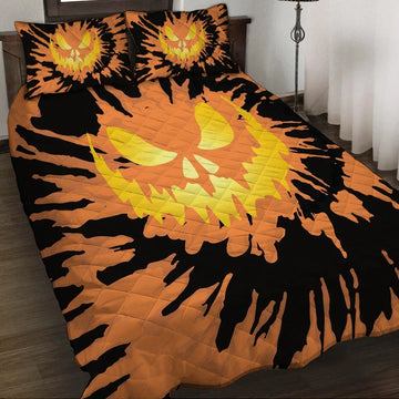 Gearhumans 3D Halloween Pumkin Tie Dye Custom Quilt Set