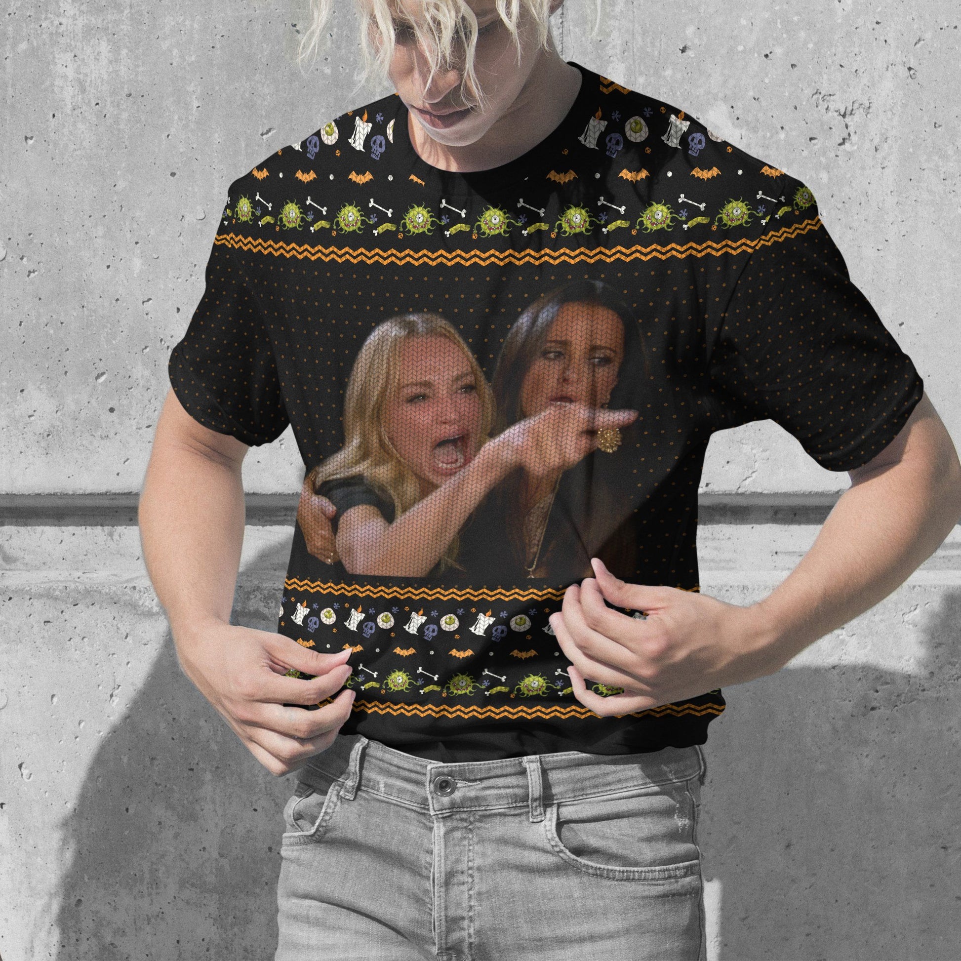 Gearhuman 3D Women Yelling At A Virus Ugly Sweater Halloween Custom Tshirt Apparel GV10094 3D T-shirt