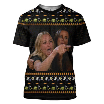 Gearhuman 3D Women Yelling At A Virus Ugly Sweater Halloween Custom Tshirt Apparel GV10094 3D T-shirt T-Shirt S