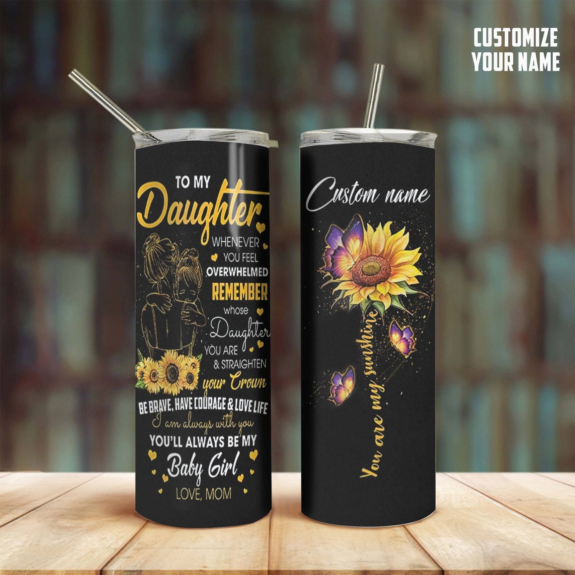 Gearhuman 3D Mom To Daughter Sunflower Custom Name Design Insulated Vacuum Tumbler GW121019 Tumbler Long 20oz