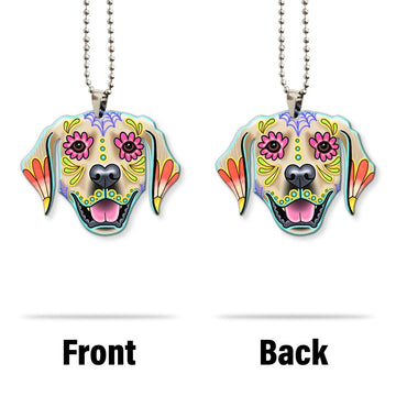 Gearhumans 3D Sugar Skull Golden Retriever Dog Custom Car Hanging