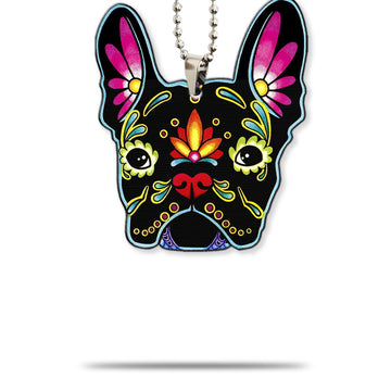 Gearhumans 3D Sugar Skull French Bulldog Custom Car Hanging