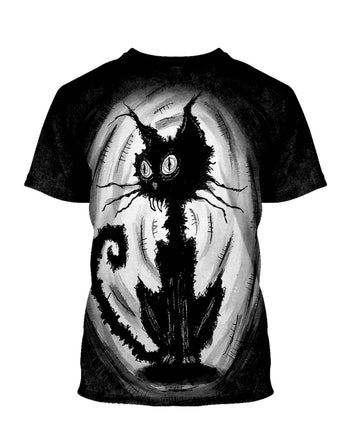 Gearhumans 3D Halloween Black Cat Custom Bleached Tshirt