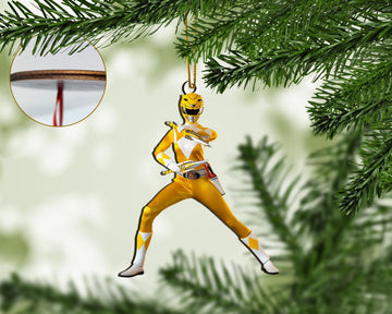 Gearhumans 3D Mighty Morphin Yellow Power Rangers Custom Christmas Ornament