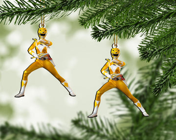 Gearhumans 3D Mighty Morphin Yellow Power Rangers Custom Christmas Ornament