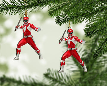 Gearhumans 3D Mighty Morphin Red Power Rangers Custom Christmas Ornament