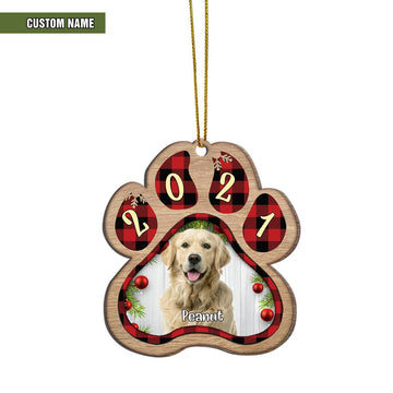 Gearhumans 3D Christmas Dog Paw Ornament Custom Name Custom Photo Wood Ornament