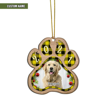 Gearhumans 3D Christmas Dog Paw Ornament Custom Name Custom Photo Wood Ornament