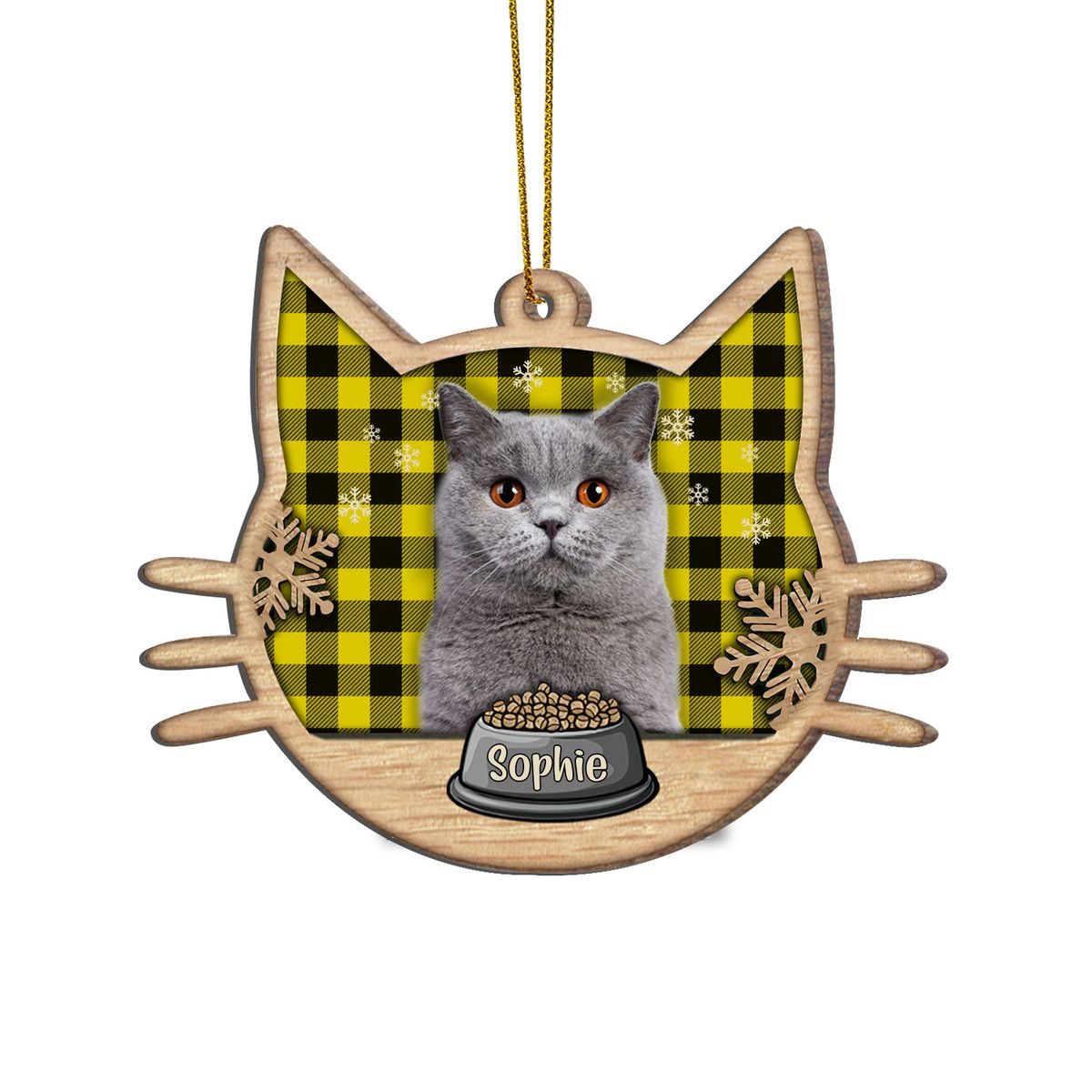 Gearhumans 3D Happy Cat On Christmas Day Custom Name Custom Photo Wood Ornament