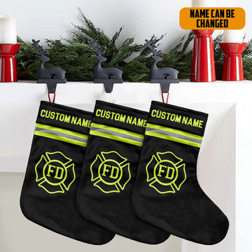 Gearhumans 3D Christmas Firefighter Custom Name Christmas Socks