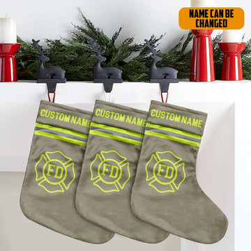 Gearhumans 3D Christmas Firefighter Gray Custom Name Christmas Socks