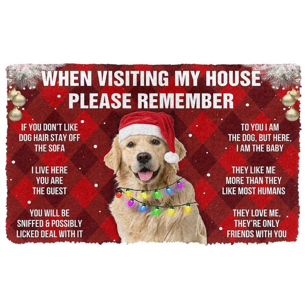 Gearhumans 3D Please Remember Golden Retriever Dog's House Rules Christmas Plaid Version Custom Photo Doormat