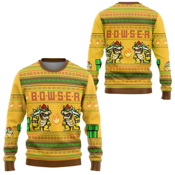 Gearhumans 3D Super Mario Bowser Custom Ugly Sweater