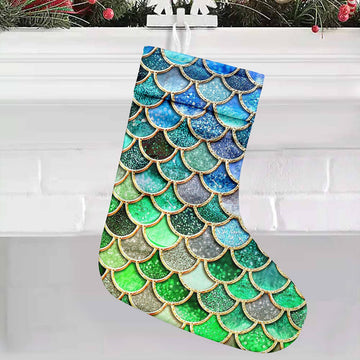 Gearhumans 3D THE MOST GREEN AND BLUE SPARKLE MERMAID TAIL IN THE OCEAN CUSTOM CHRISTMAS STOCKING
