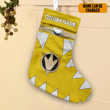 Gearhumans 3D Power Ranger Dino Thunder Yellow Custom Name Christmas Socks
