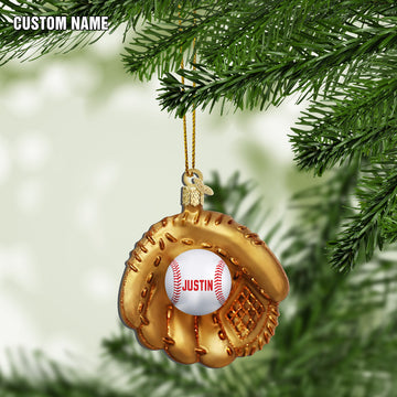 Gearhumans 3D Christmas Baseball Gold Glove Custom Name Ornament