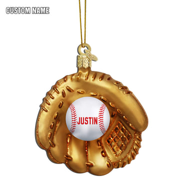 Gearhumans 3D Christmas Baseball Gold Glove Custom Name Ornament