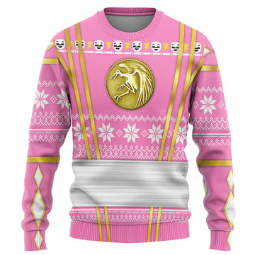 Gearhumans 3D Pink Ninja Mighty Morphin Power Rangers Custom Ugly Sweater