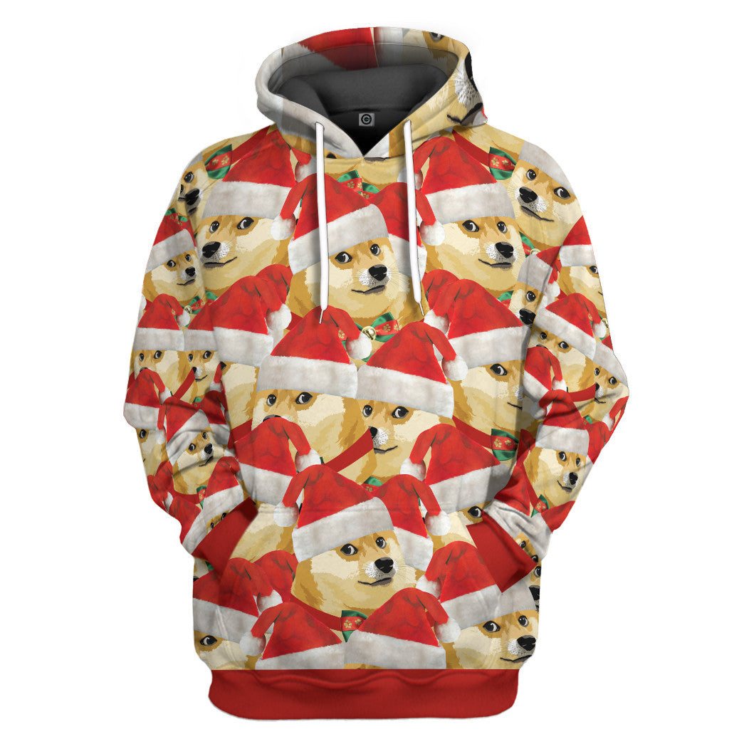 Gearhumans 3D Merry Christmas With Doge Custom Hoodie Tshirt Apparel