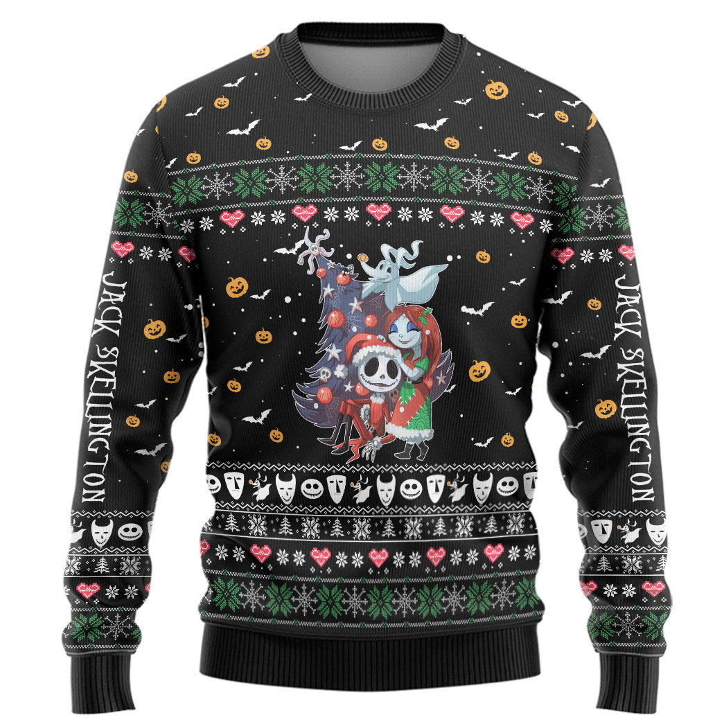 Gearhumans 3D Nightmare Before Christmas Jack And Sally Custom Ugly Sweater
