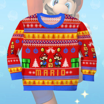 Gearhumans 3D Super Mario Mario Custom Kid Ugly Sweater