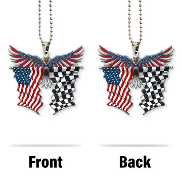 Gearhumans 3D Eagle Racing And American Flag Custom Ornament