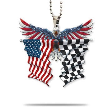 Gearhumans 3D Eagle Racing And American Flag Custom Ornament