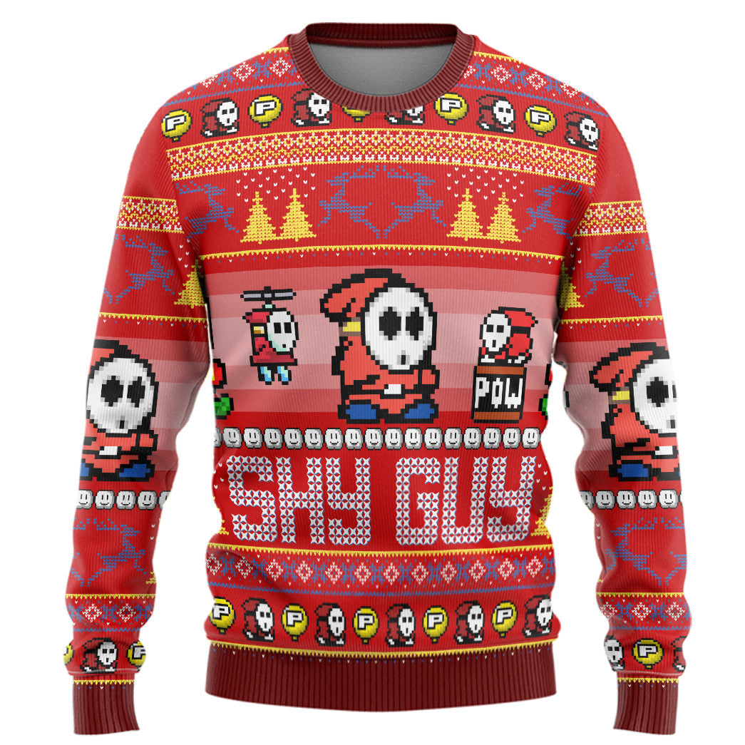 Gearhumans 3D Super Mario Shy Guy Custom Ugly Sweater