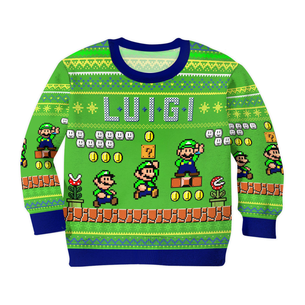 Gearhumans 3D Super Mario Luigi Custom Kid Ugly Sweater