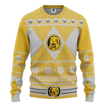 Gearhumans 3D Mighty Morphin Yellow Power Ranger Custom Ugly Christmas Sweater