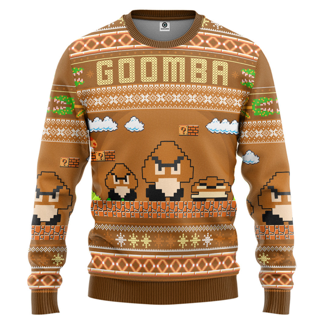 Gearhumans 3D Super Mario Goomba Custom Ugly Sweater