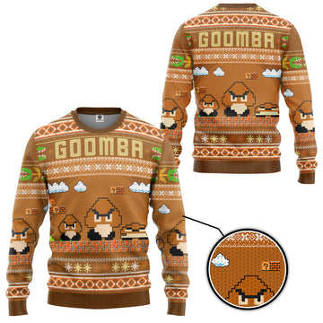 Gearhumans 3D Super Mario Goomba Custom Ugly Sweater