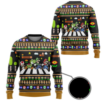 Gearhumans 3D Mario Abbey Road Custom Ugly Christmas Sweater