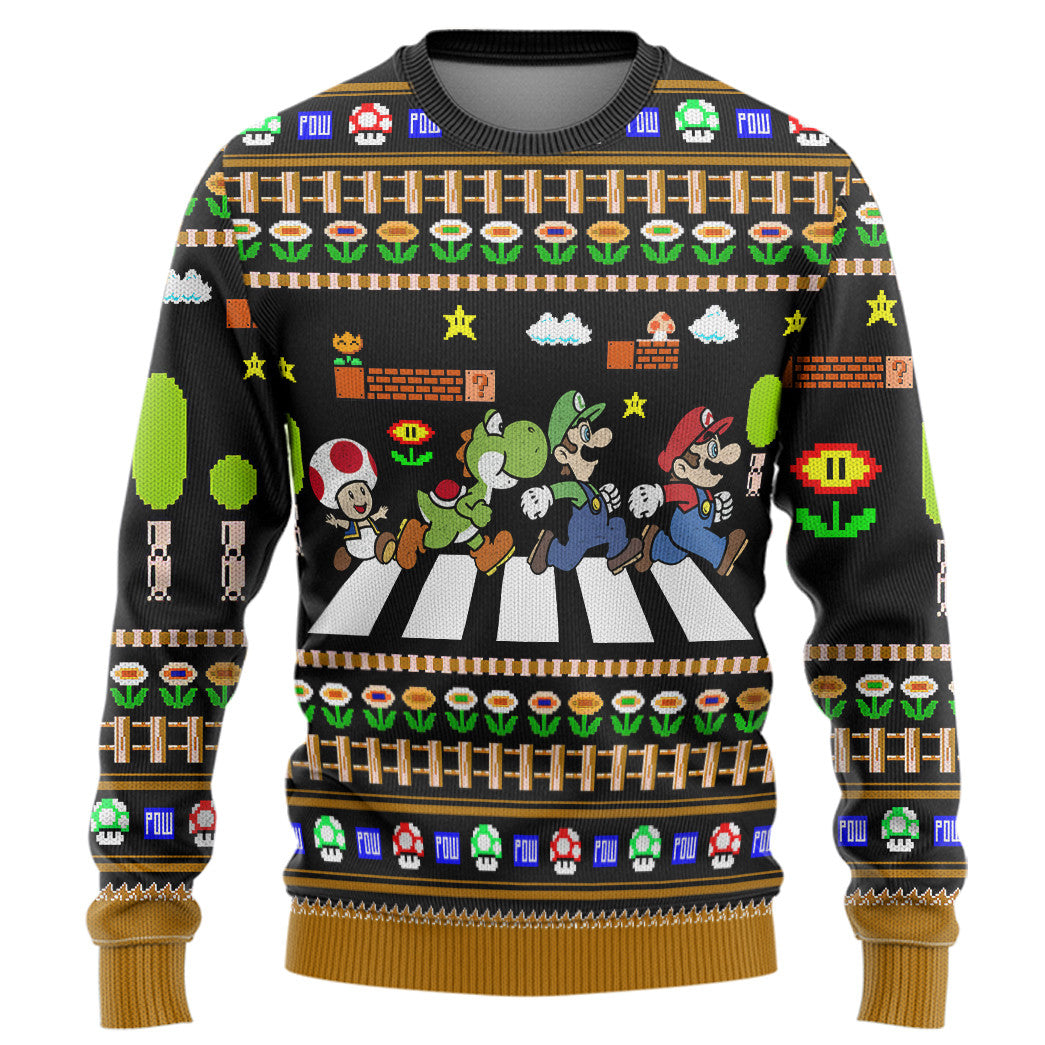 Gearhumans 3D Mario Abbey Road Custom Ugly Christmas Sweater