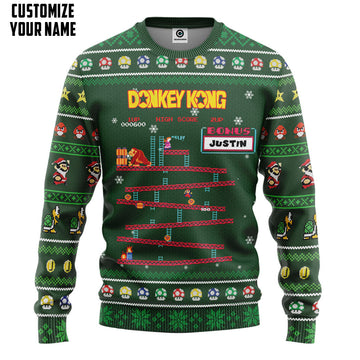 Gearhumans 3D Ugly Donkey Kong Christmas Custom Name Ugly Sweater