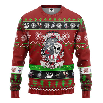 Gearhumans 3D Nightmare Before Christmas Jack Skellington Nice Or Naughty Custom Ugly Sweater