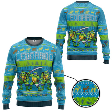 Gearhumans 3D Leonardo TMNT Ugly Christmas Style Custom Ugly Sweater