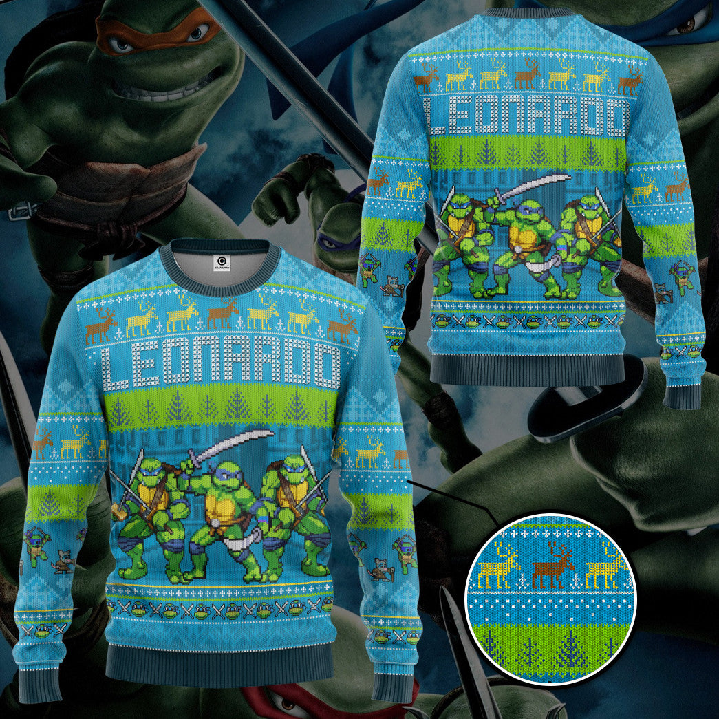 Cowabunga Leonardo Christmas Teenage Mutant Ninja Turtles Ugly Christmas  Sweater Unisex 3D Christmas Sweater Gift - Limotees