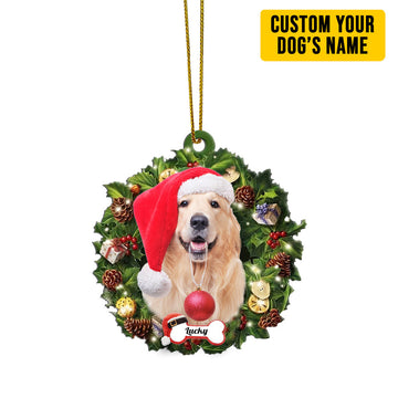 Gearhumans 3D Golden Retriever Dog Christmas Wreath Custom Ornament