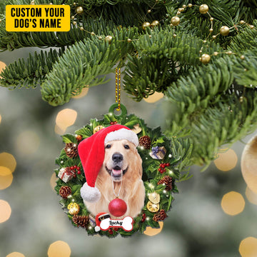 Gearhumans 3D Golden Retriever Dog Christmas Wreath Custom Ornament